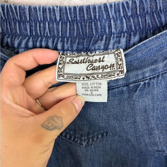 Vintage Southwest Canton Denim Basque Waist A line Maxi Skirt - Picture 4 of 6